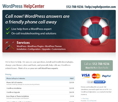WordPress Help Center 一個付費的電話諮詢網站