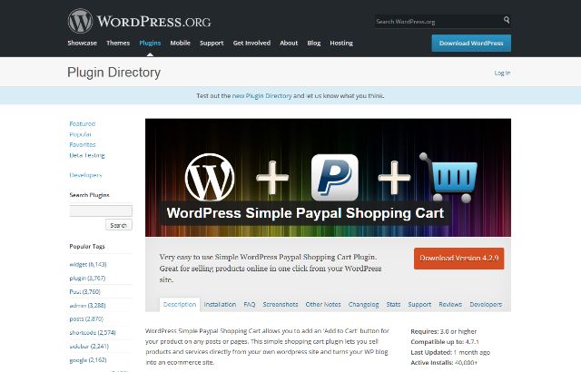 WordPress Simple Paypal Shopping Cart 外掛程式