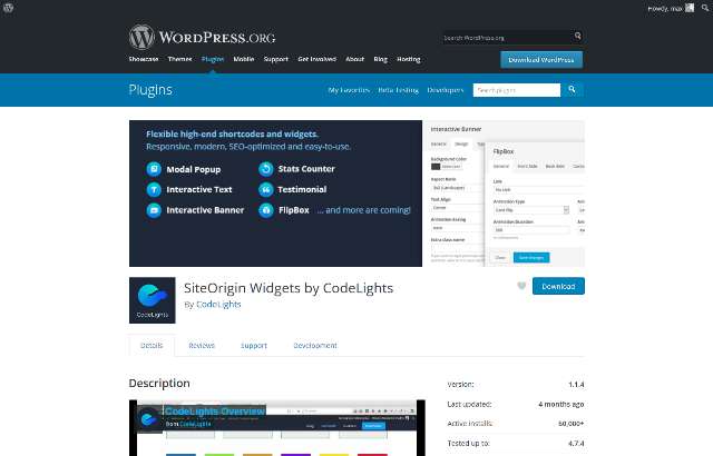 WordPress Plugin SiteOrigin Widgets by CodeLights