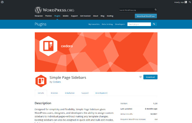WordPress Plugin Simple Page Sidebars – 頁面自訂側邊欄外掛程式