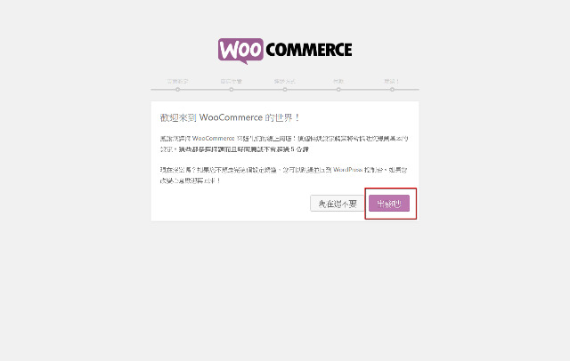 （圖一）WooCommerce 引導設定頁面