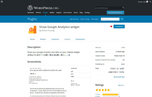 WordPress Plugin Show Google Analytics Widget