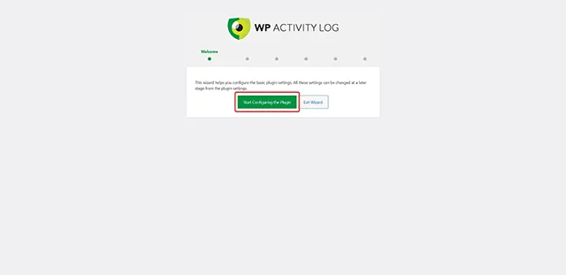 WP Activity Log 活動記錄外掛程式安裝精靈歡迎頁面