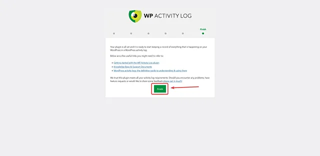 WP Activity Log 活動記錄外掛程式：Finish 設定完成