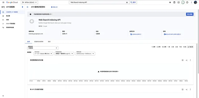 Web Search Indexing API 統計資訊頁面
