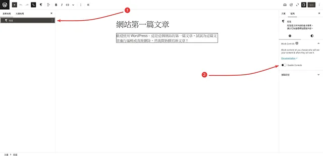 Content Control 內容控制外掛程式 Enable Controls 的設定按鈕