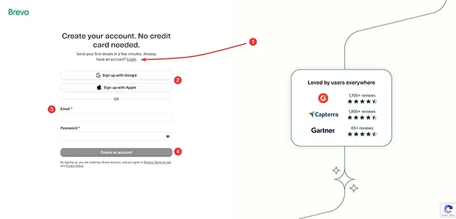 輸入信箱與設定密碼後,請點擊 Create an account 建立帳號按鈕。