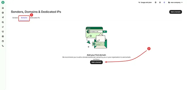 Add a domain 新增網域名稱按鈕