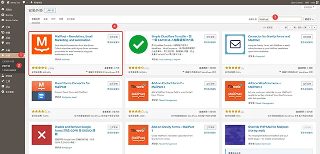 安裝 MailPoet Newsletters Email Marketing 外掛程式